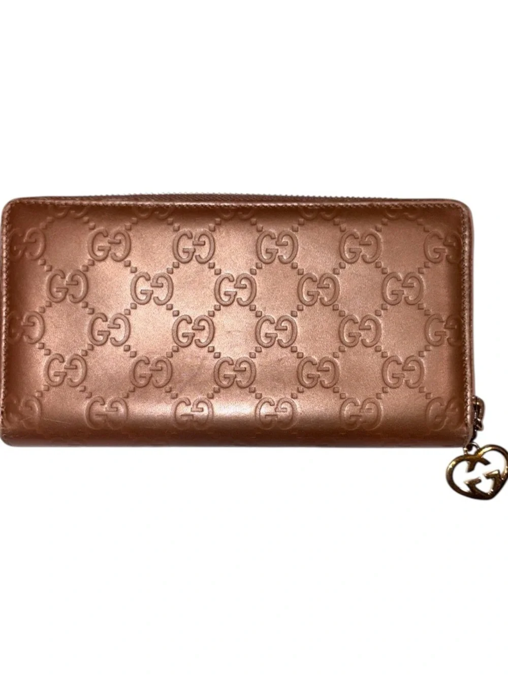 Authentic Gucci Guccissima Leather Zip-Around Wallet Metallic Bronze - Picture 2 of 12